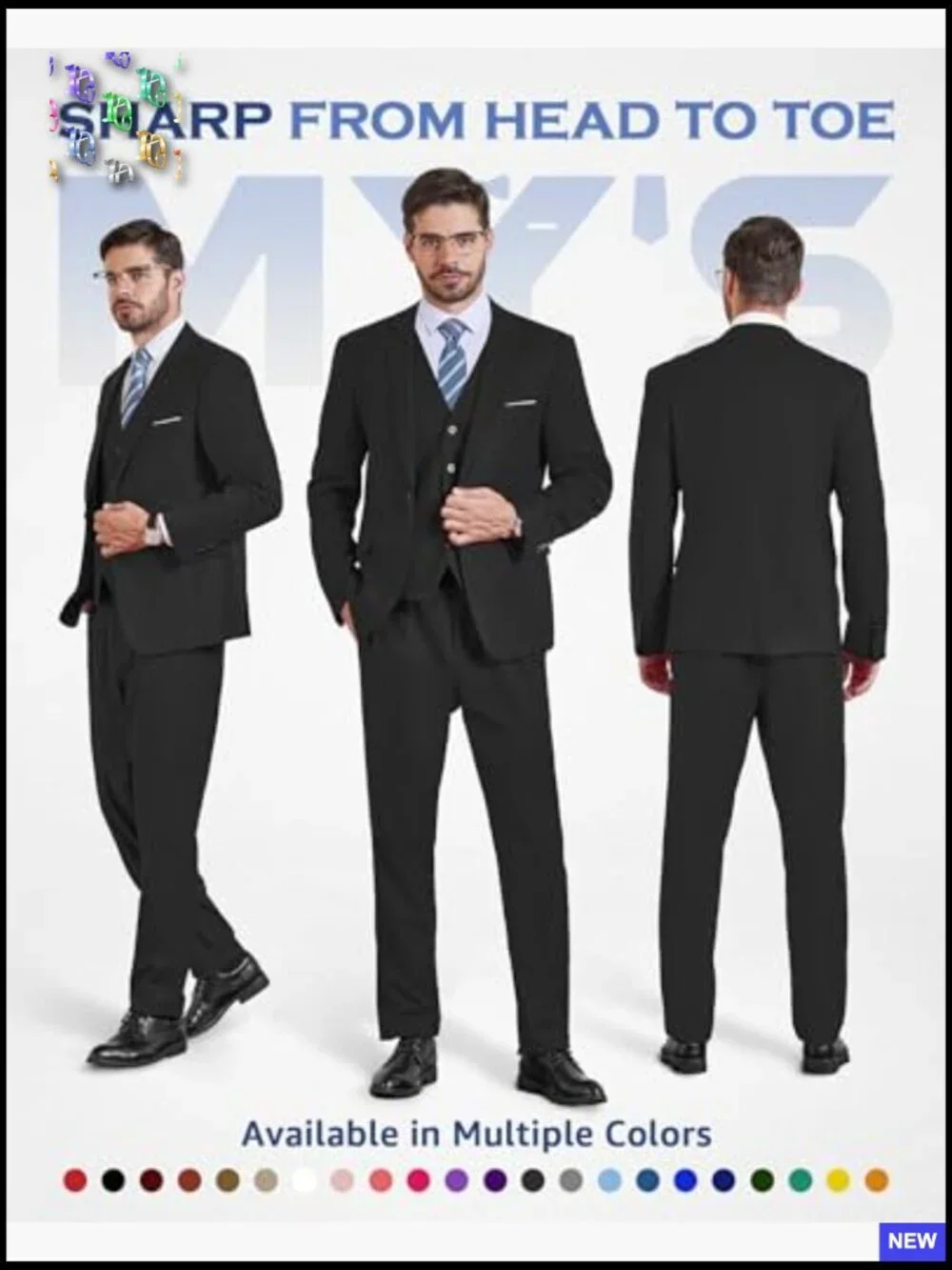 Slim Fit Three Piece Suit Set with Tie Classic Elegant Business Formal Wear